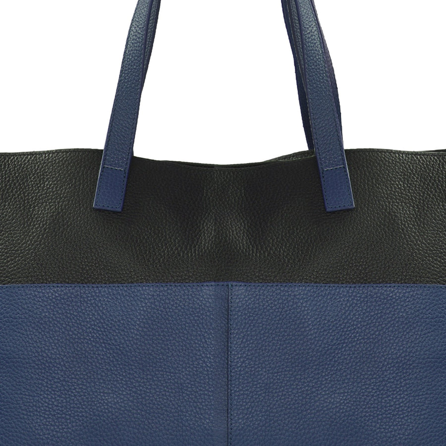 Royal Blue Two Tone Horizontal Leather Tote Brix and Bailey Ethical Leather Bag Brand 