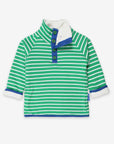 Premium organic green Breton fleece sweatshirt for kids, cozy winter warmth with stylish high collar and hidden pockets by Toby Tiger at brixbailey.com