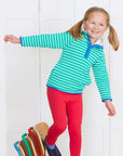 Premium organic green Breton fleece sweatshirt for kids, cozy winter warmer with high collar and hidden pockets by Toby Tiger at brixbailey.com