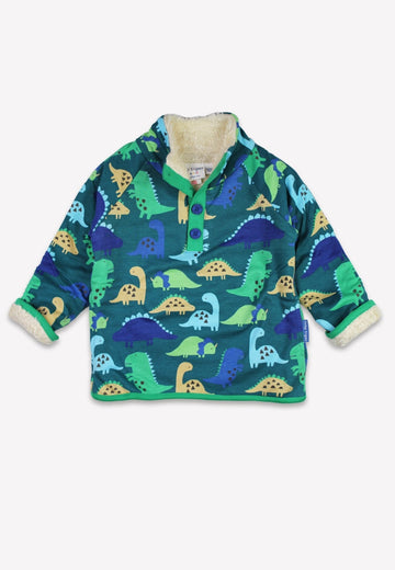 Premium organic cotton kids fleece sweatshirt with stylish tonal dinosaur print, cozy warm lining, GOTS certified by Toby Tiger at brixbailey.com