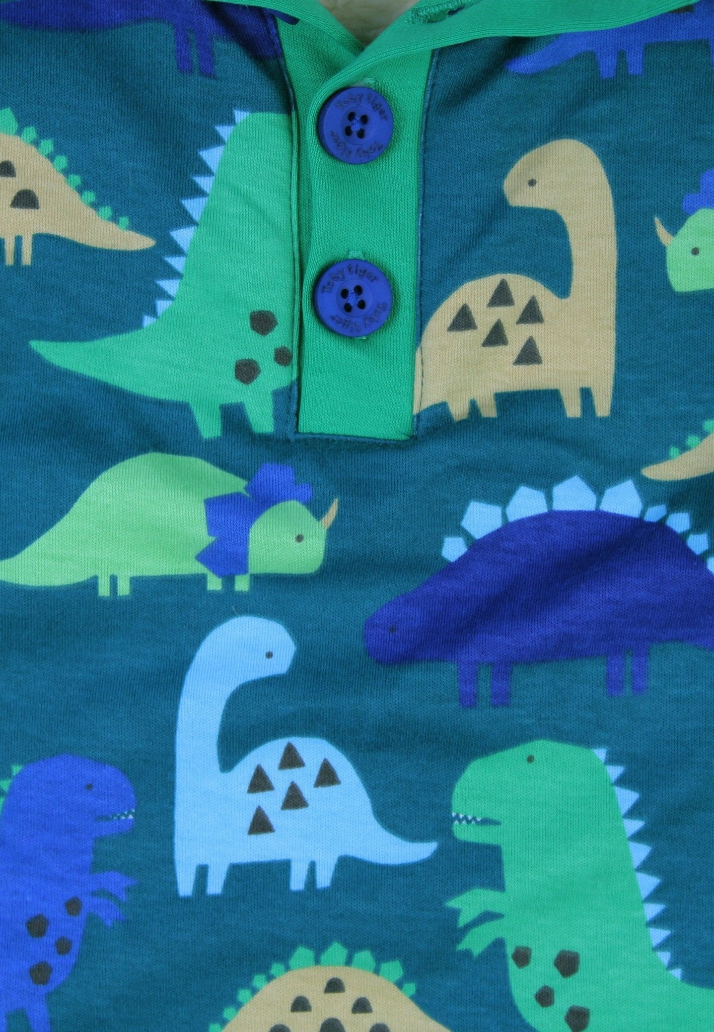 Luxury premium kids fleece sweatshirt with dinosaur print, soft organic cotton, stylish green gray blue tones, cozy warm lined by Toby Tiger at brixbailey.com