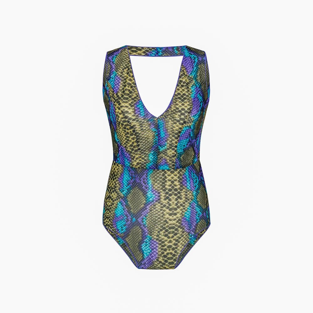 Tan Through One Piece Swimsuit in Dark Multi