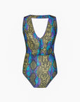 Tan Through One Piece Swimsuit in Dark Multi