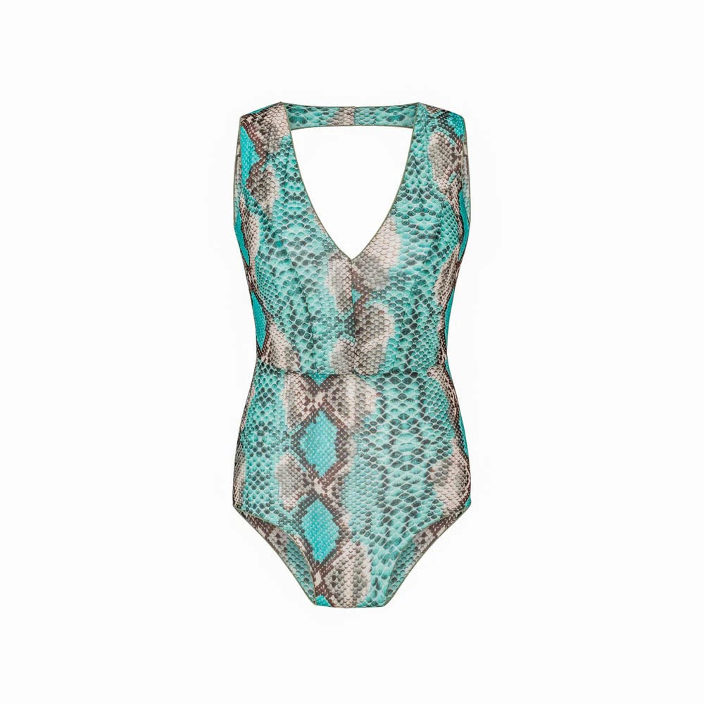 Turquoise Fitted Tan Through Swimsuit