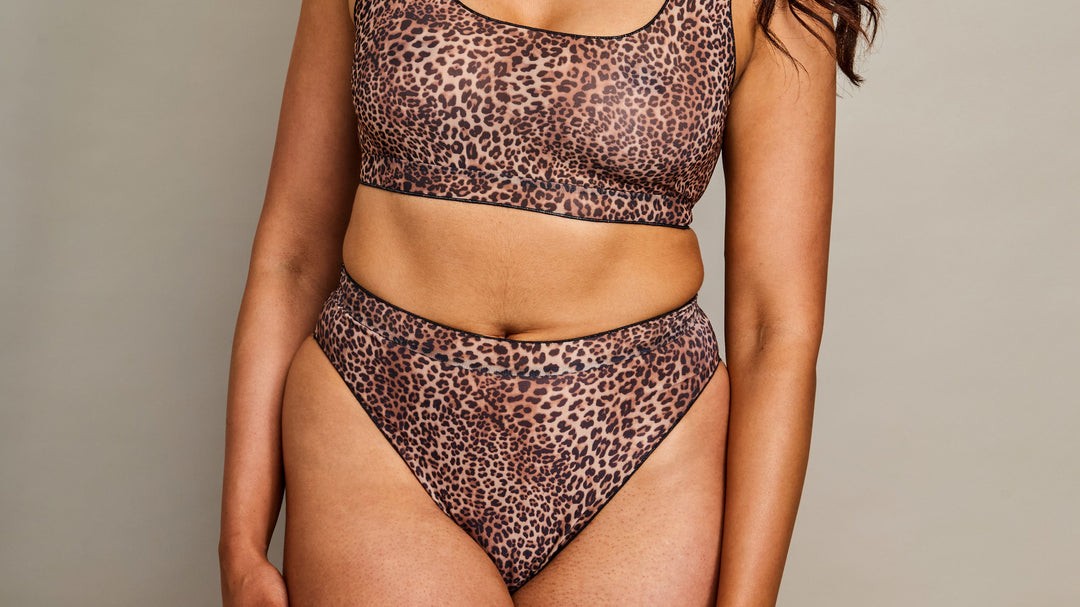 Tan Through Long Sleeve Bikini Set Mini Feline Print