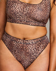 Tan Through Long Sleeve Bikini Set Mini Feline Print