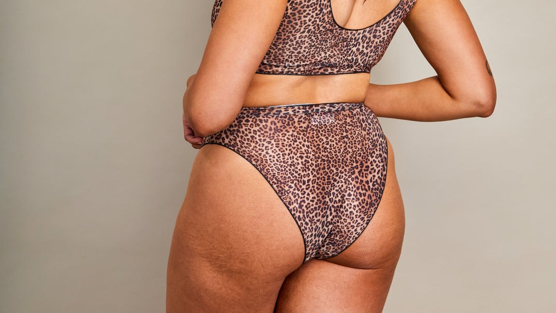 Tan Through Long Sleeve Bikini Set Mini Feline Print