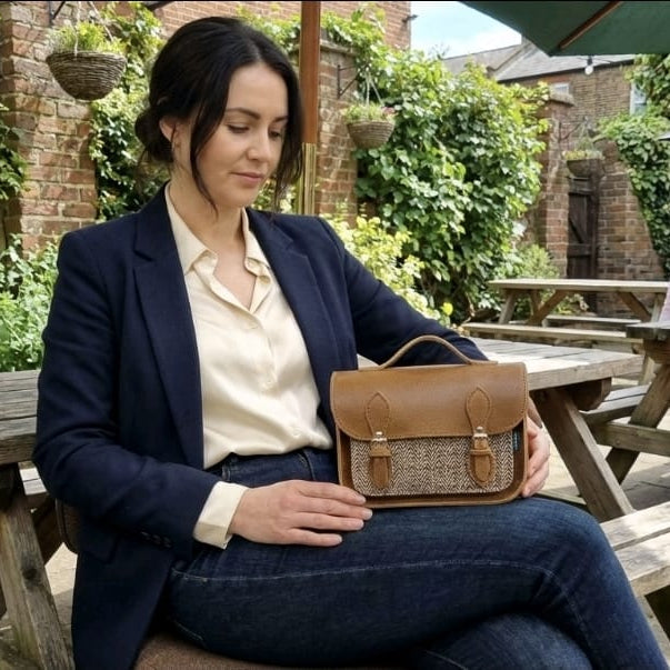 Midi Tannery &amp; Tweed Satchel - Tan