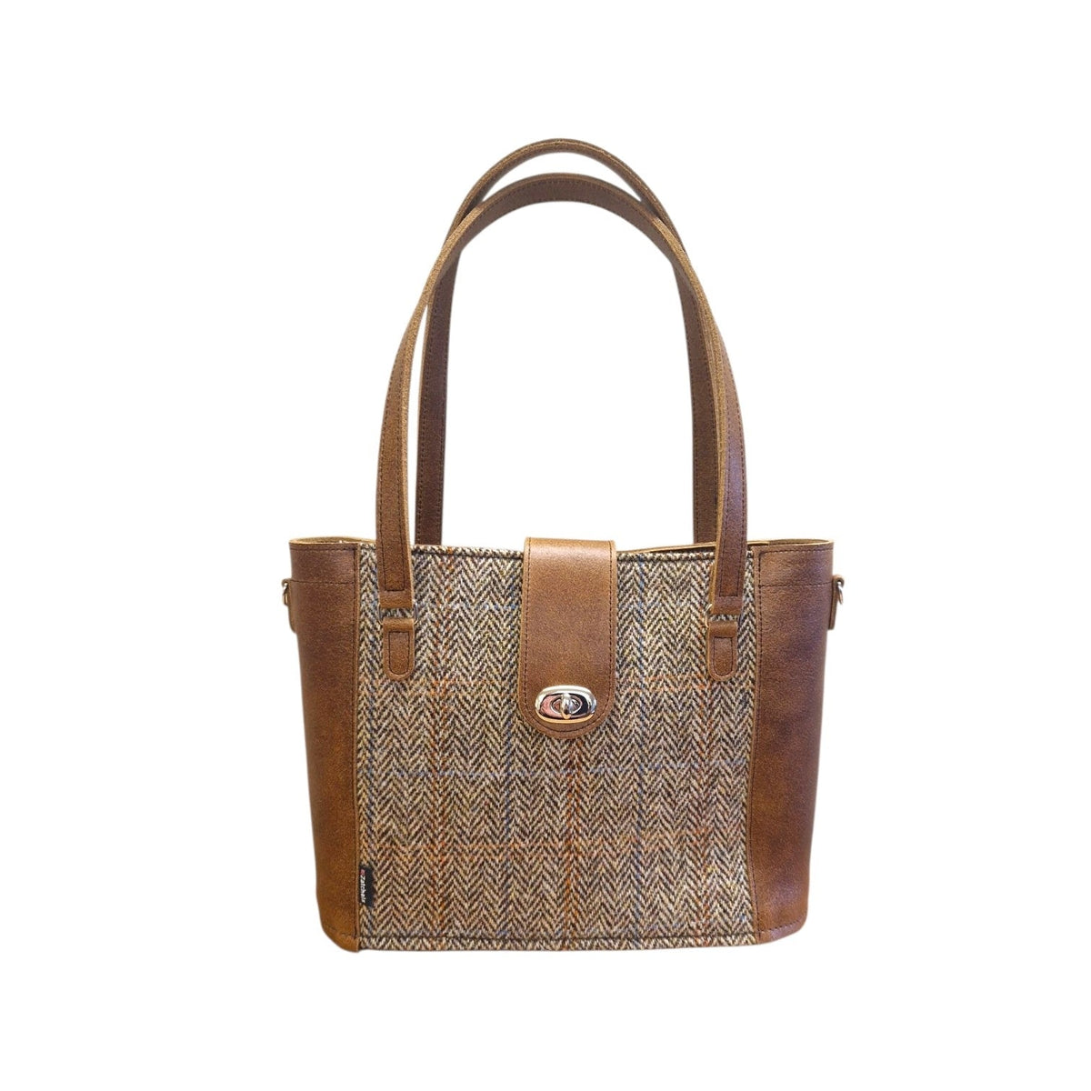 Tannery Tweed &amp; Leather Mini Twist Lock Shopper Bag - Tan