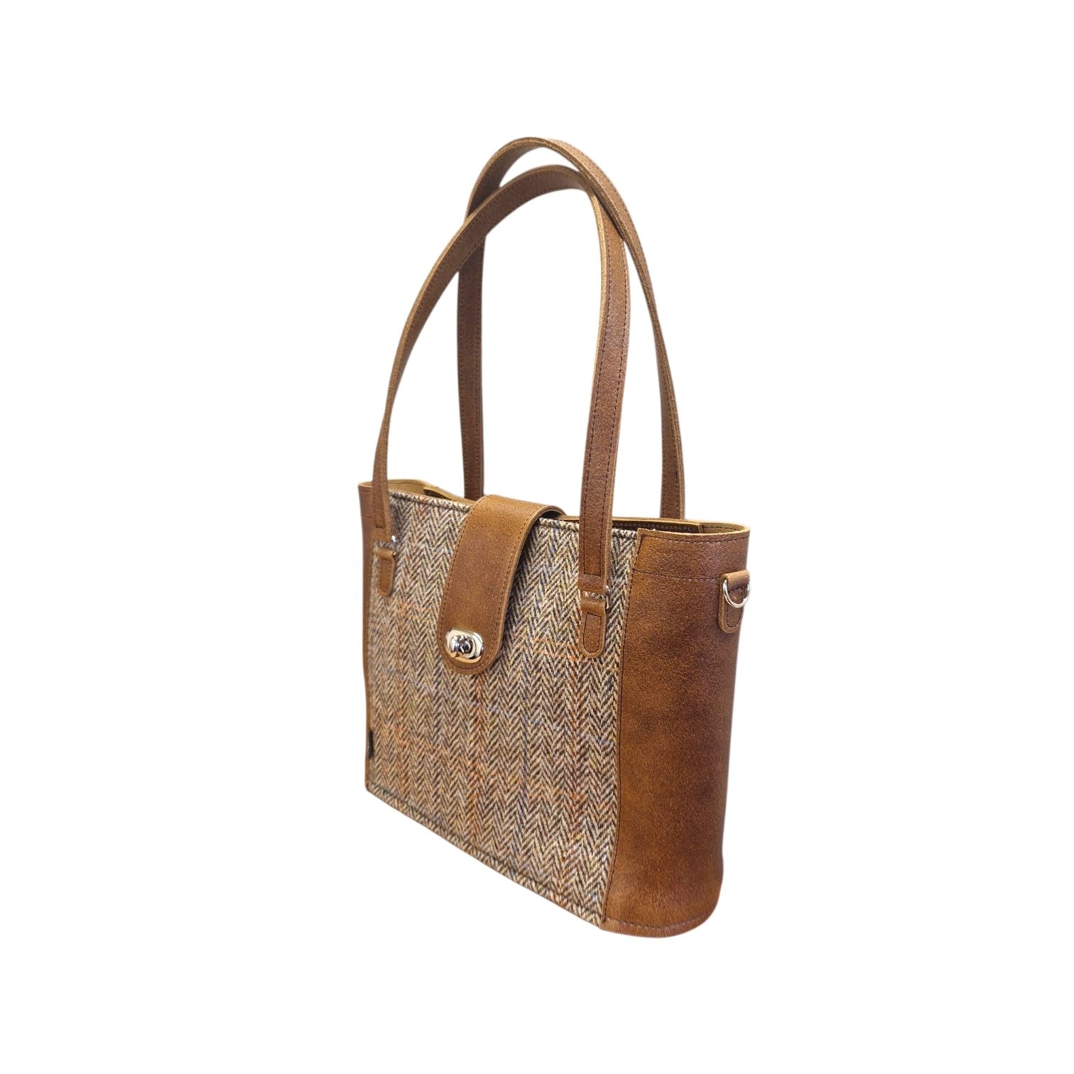 Tannery Tweed &amp; Leather Mini Twist Lock Shopper Bag - Tan