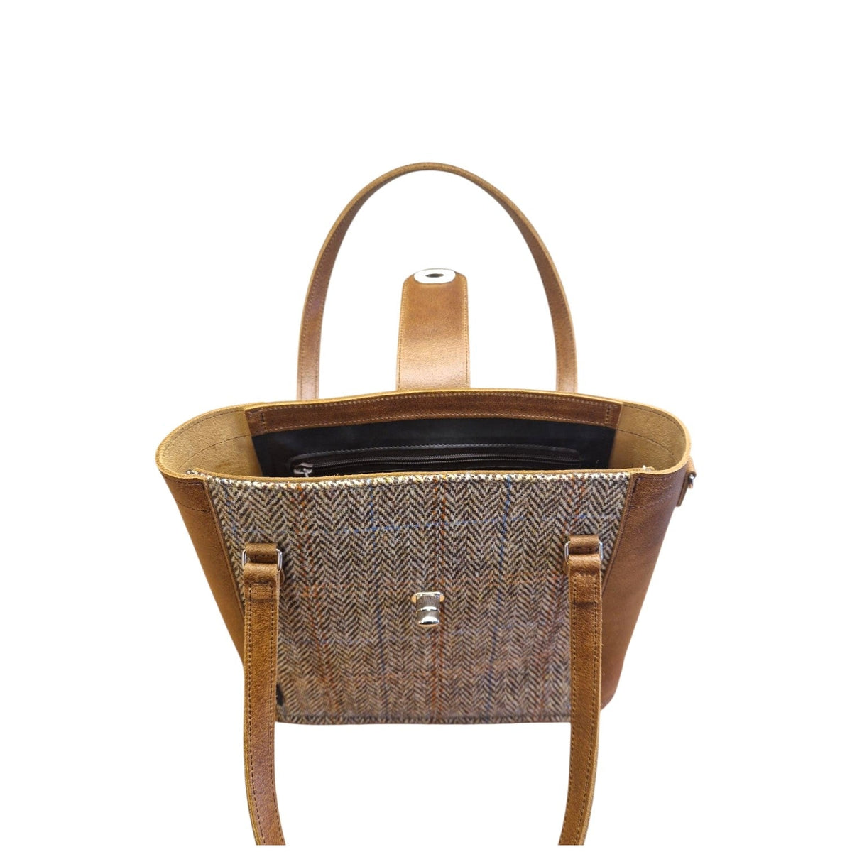 Tannery Tweed &amp; Leather Mini Twist Lock Shopper Bag - Tan