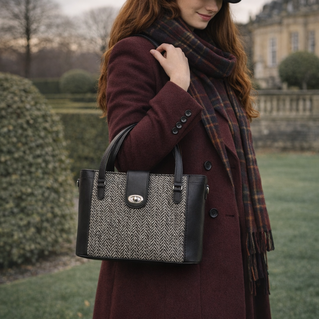 Tannery Tweed &amp; Leather Mini Twist Lock Shopper Bag - Black