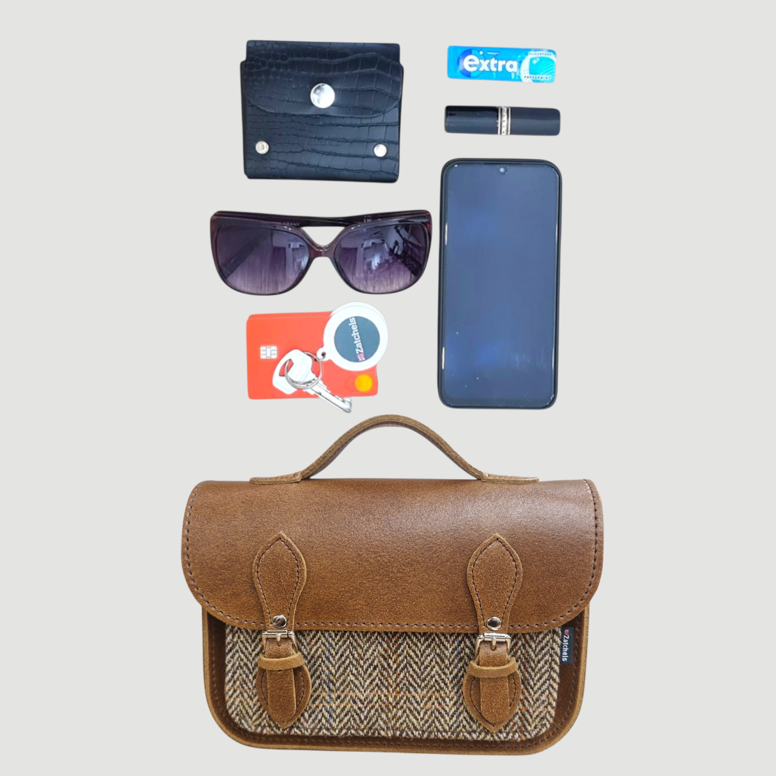 Midi Tannery &amp; Tweed Satchel - Tan