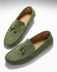 Tasselled Driving Loafers, safari green suede