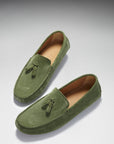 Tasselled Driving Loafers, safari green suede