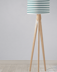 Teal and White Drum Lampshade, Geometric Striped Design Shade for Table, Floor or Ceiling Pendant Light