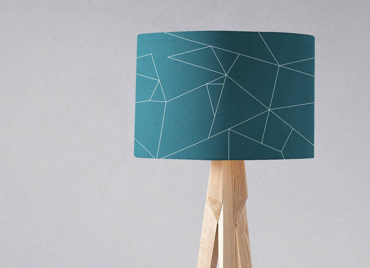 Teal Drum Lampshade, White Geometric Line Design Shade for Table, Floor or Ceiling Pendant Light