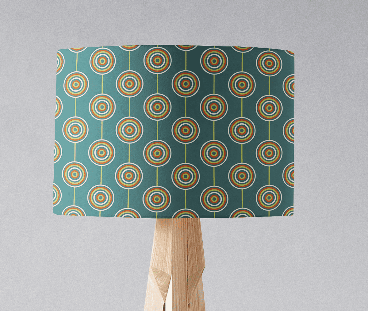 Teal Drum Lampshade, Retro Circles Design Shade for Table, Floor or Ceiling Pendant Light