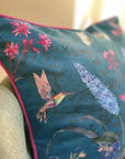 Teal cushion with watercolour botanical art 'Serene' double sided square design