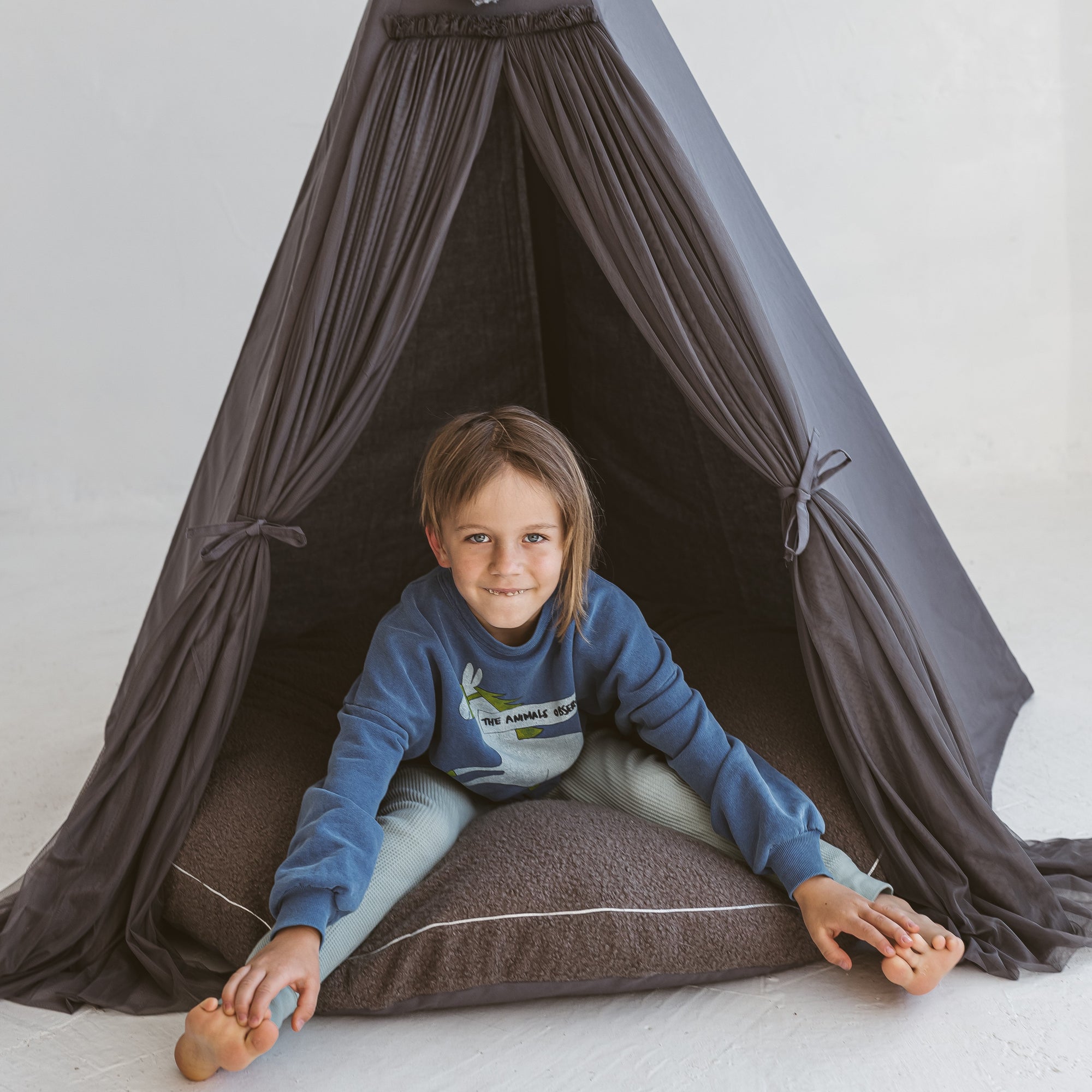 MINICAMP Bouclé Fabric Kids Floor Cushion - Grey, Soft &amp; Stylish for Playtime by Minicamp at brixbailey.com