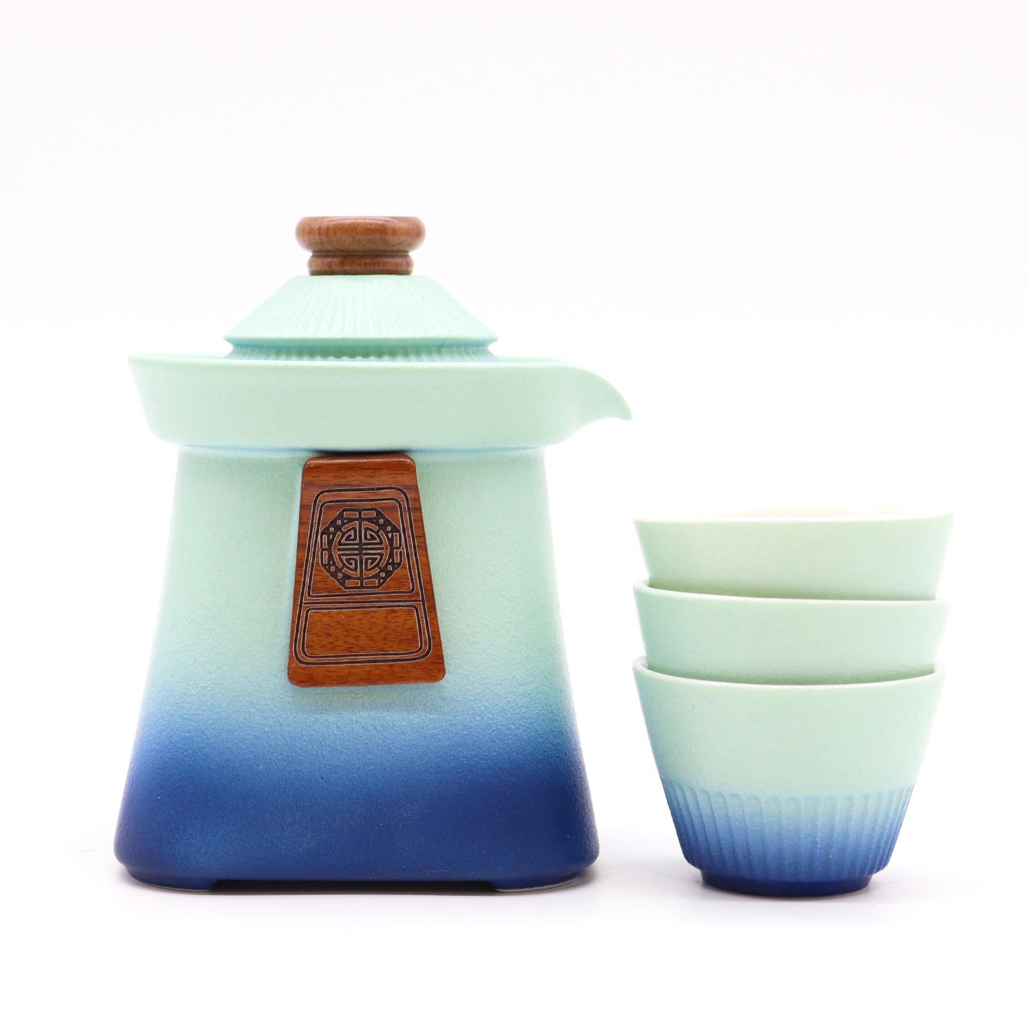 Temple Teapot Set &amp; Three Cups - Blue Heaven