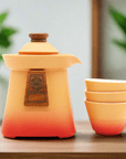 Temple Teapot Set & Three Cups - Orange Earth