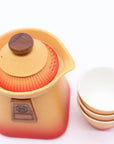 Temple Teapot Set & Three Cups - Orange Earth