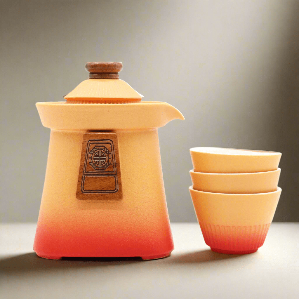 Temple Teapot Set &amp; Three Cups - Orange Earth