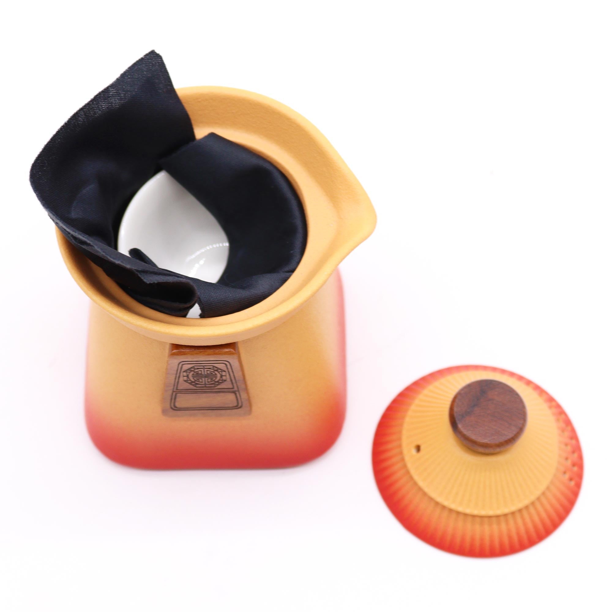 Temple Teapot Set &amp; Three Cups - Orange Earth