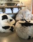 Luxury Boule Icelandic sheepskin pouffe, premium 50mm shorn grey sheepskin, stylish footstool or boudoir seat, sustainable and hypoallergenic by Wildash London at brixbailey.com