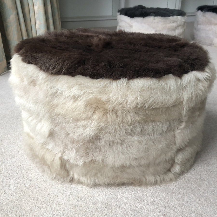 Ex-Display The Cossack Shearling Pouffe - Champagne & Conker