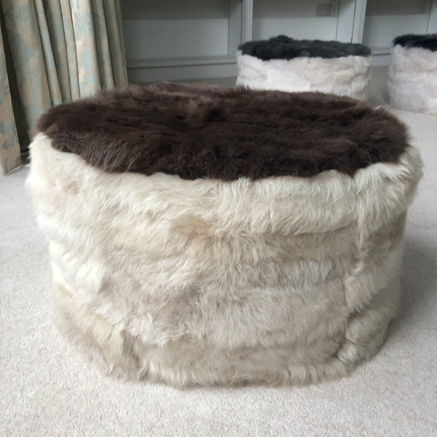 Ex-Display The Cossack Shearling Pouffe - Champagne & Conker