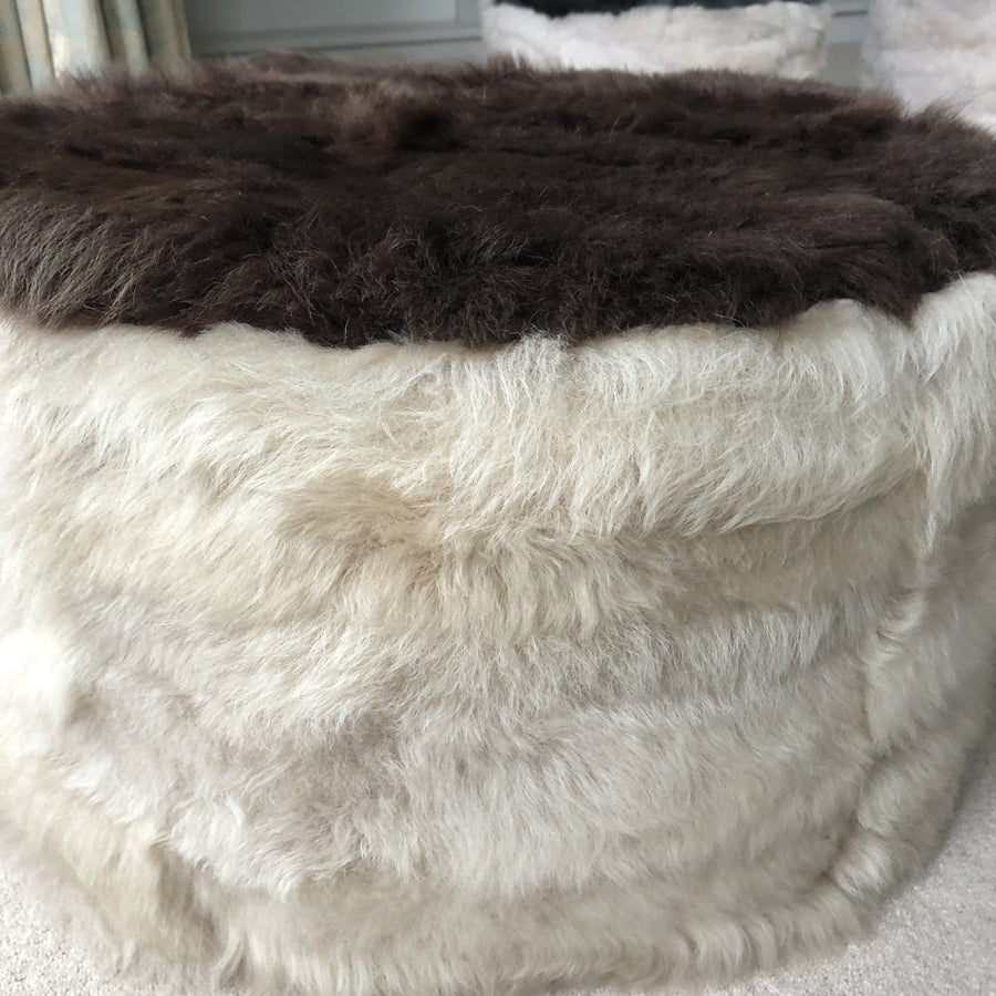 Ex-Display The Cossack Shearling Pouffe - Champagne & Conker