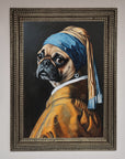 Pug with Pearl Earring Framed Print