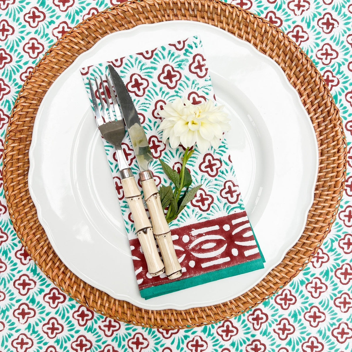 Herald green block print tablecloth