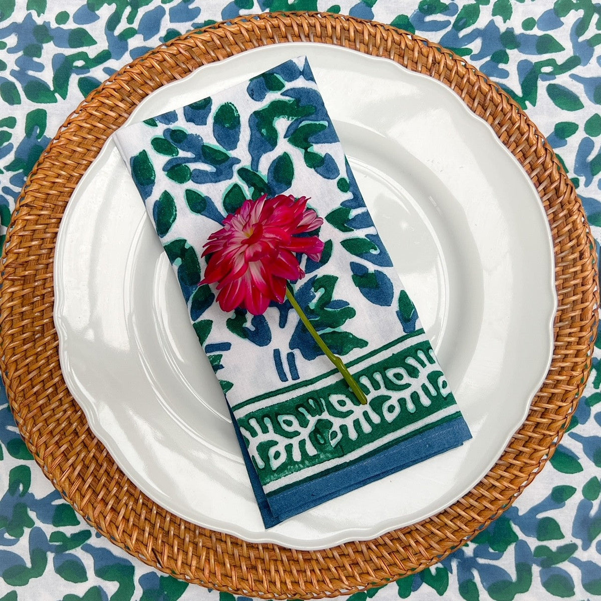 Willow cotton block print tablecloth