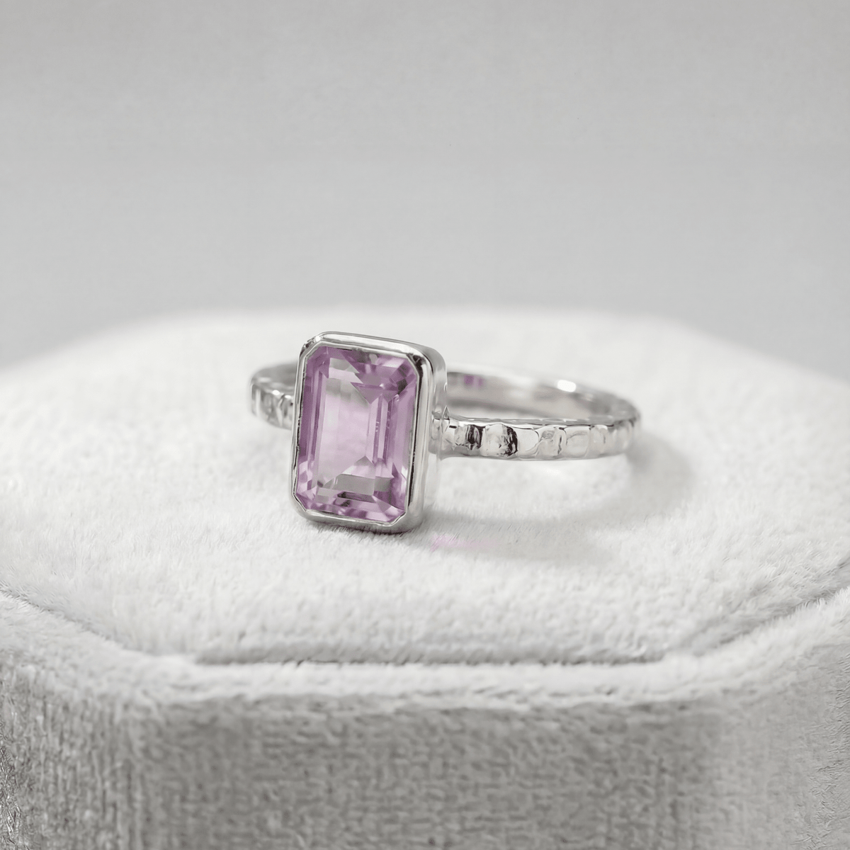 Tidewashed Amethyst Ring - Octagonal Amethyst &amp; Hammered Band