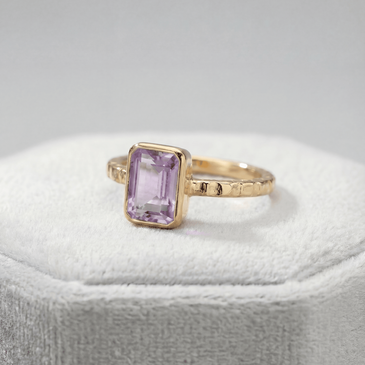 Tidewashed Amethyst Ring - Octagonal Amethyst &amp; Hammered Band