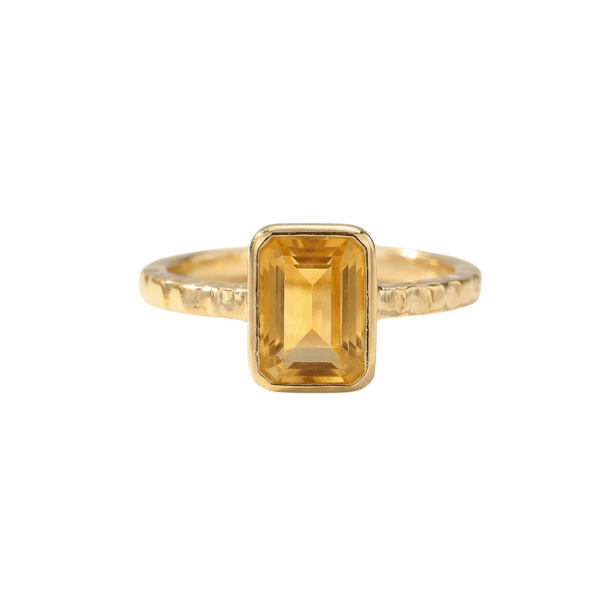 Tidewashed Citrine Ring - Octagonal Citrine &amp; Hammered Band