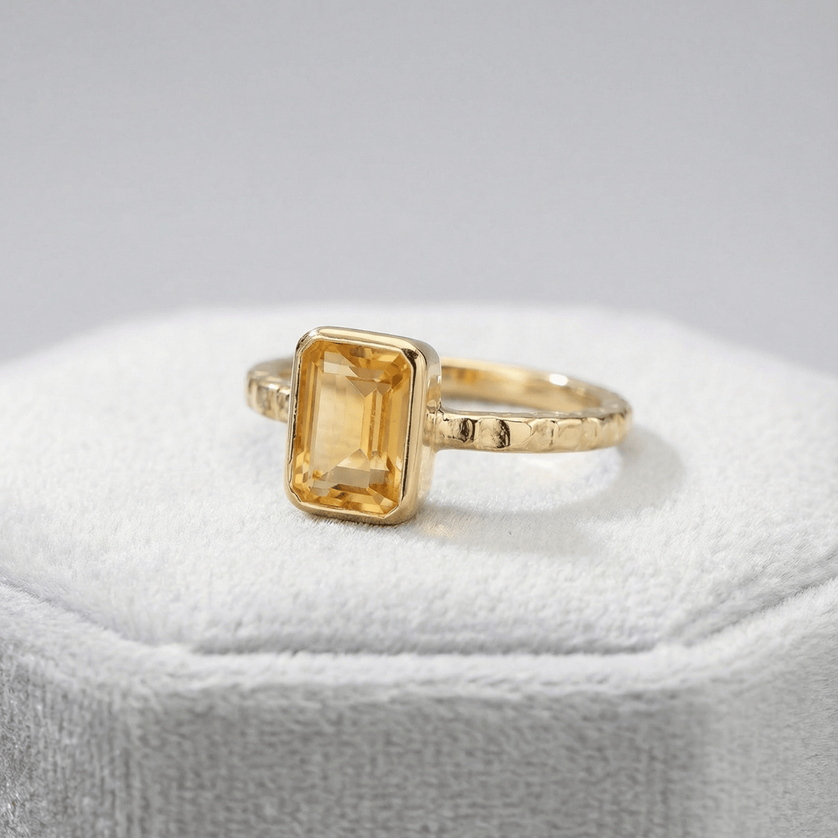 Tidewashed Citrine Ring - Octagonal Citrine &amp; Hammered Band