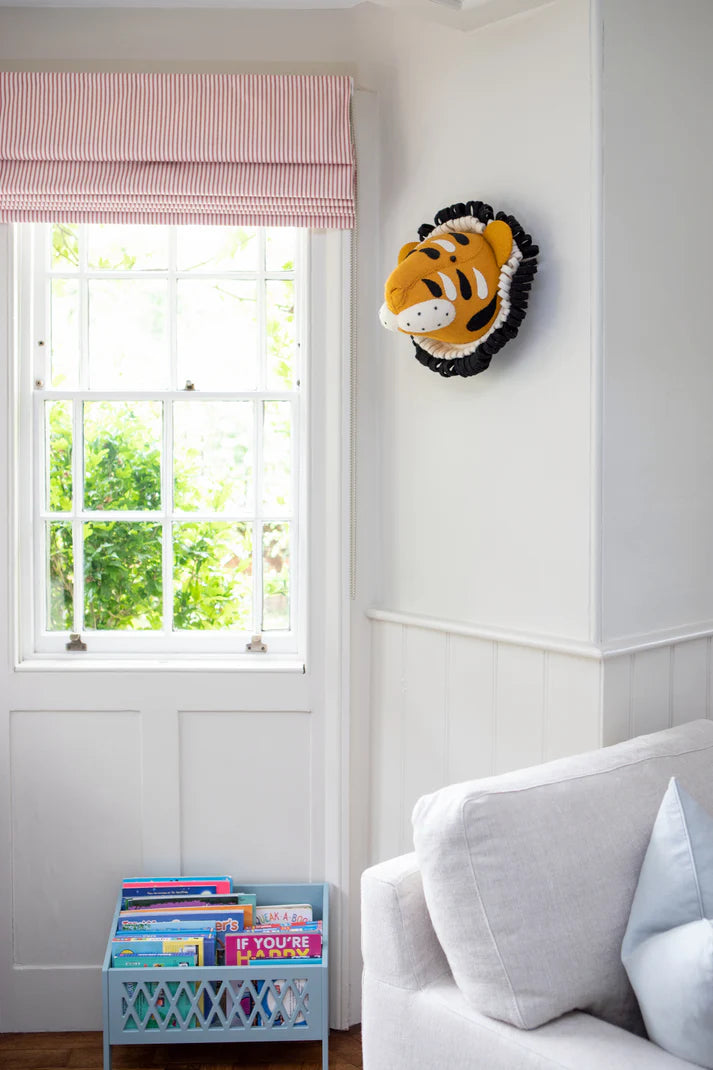 Luxury handcrafted tiger head wall decor, premium organic wool felt animal head, stylish safari kids room decor, best-selling large wildlife art by Ella James at brixbailey.com
