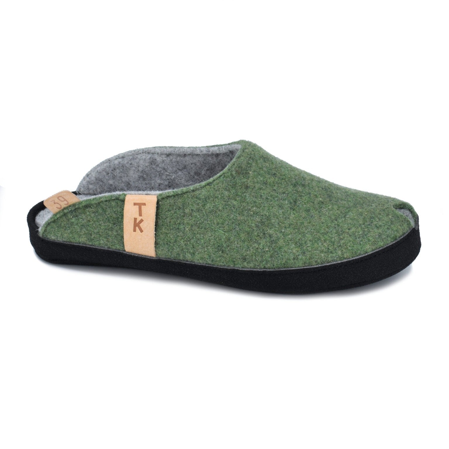 Moss Green Lambswool Felt Slippers