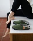 Moss Green Lambswool Felt Slippers