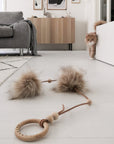 Cappuccino Cat Toy with Faux Fur and Leather