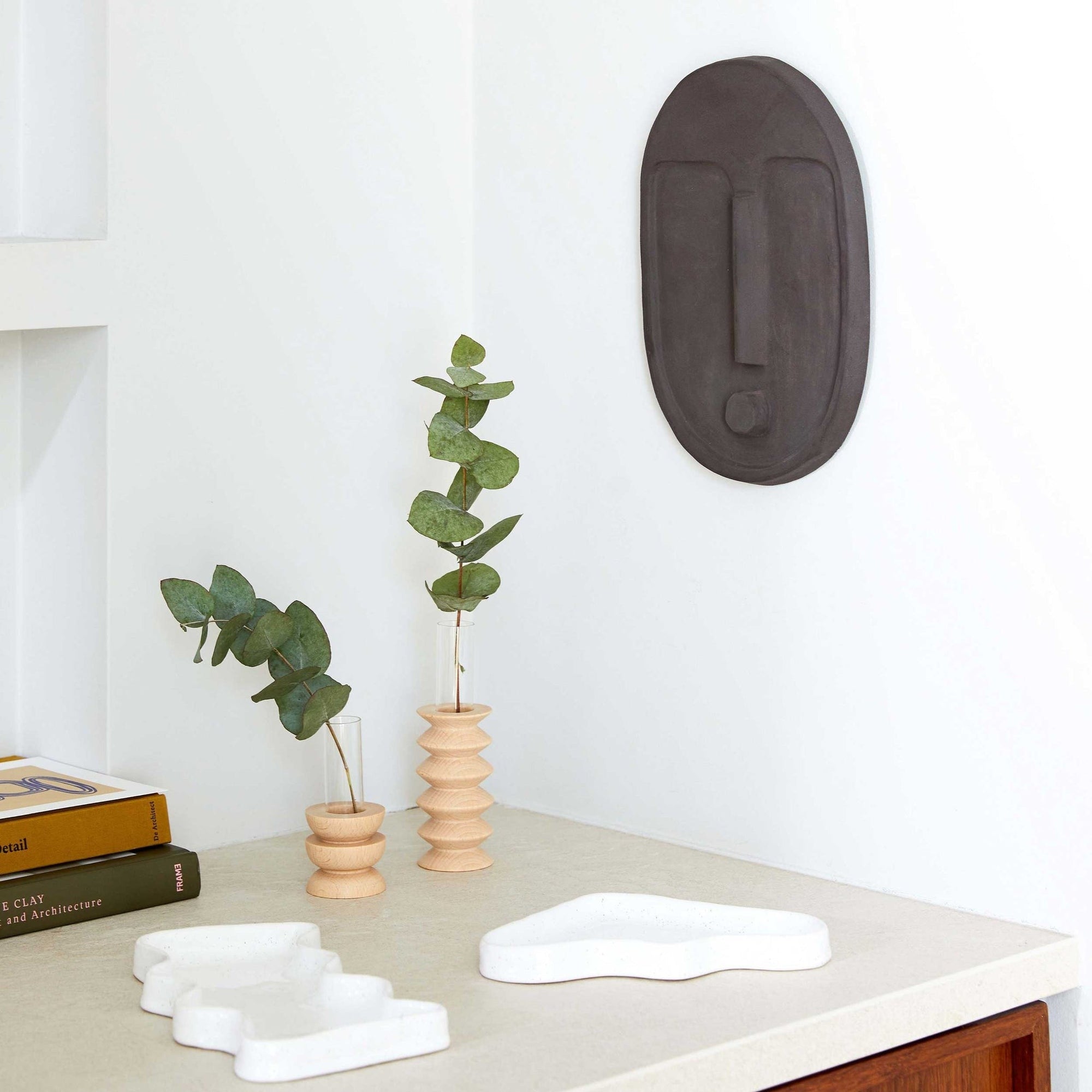 Short Wooden Totem Vase with Glass Tube