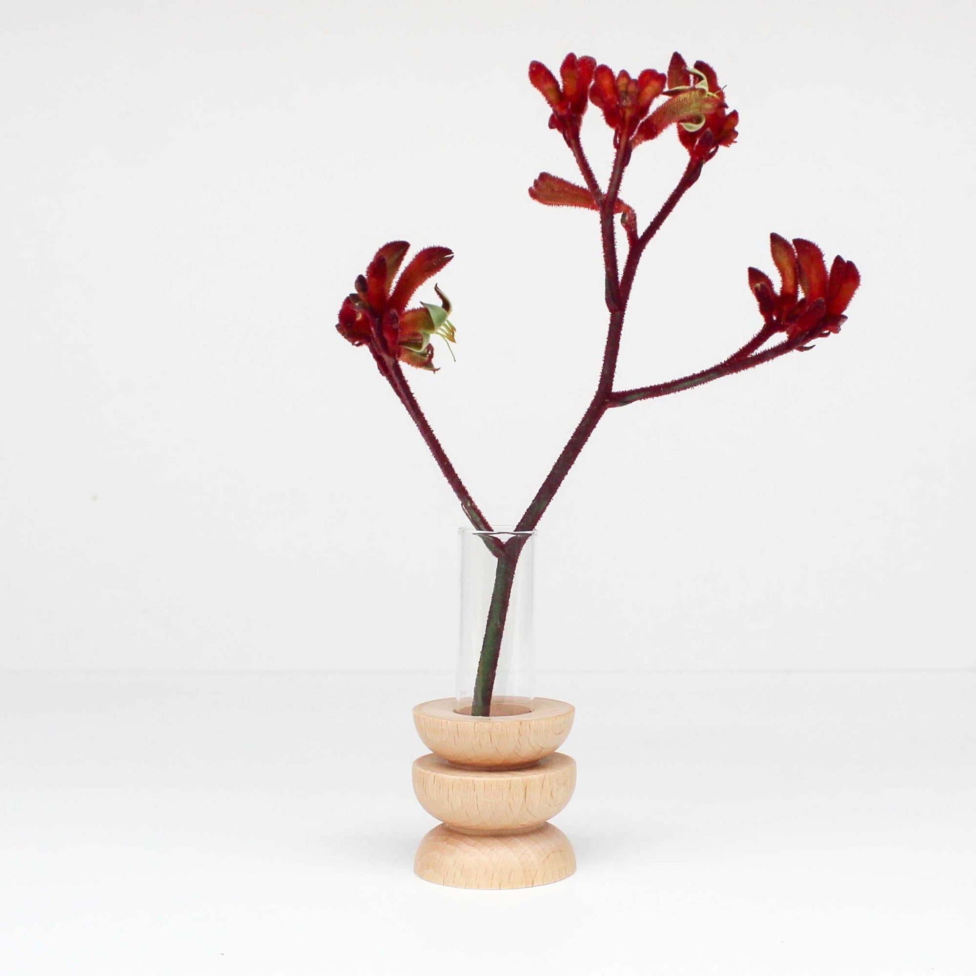 Short Wooden Totem Vase with Glass Tube