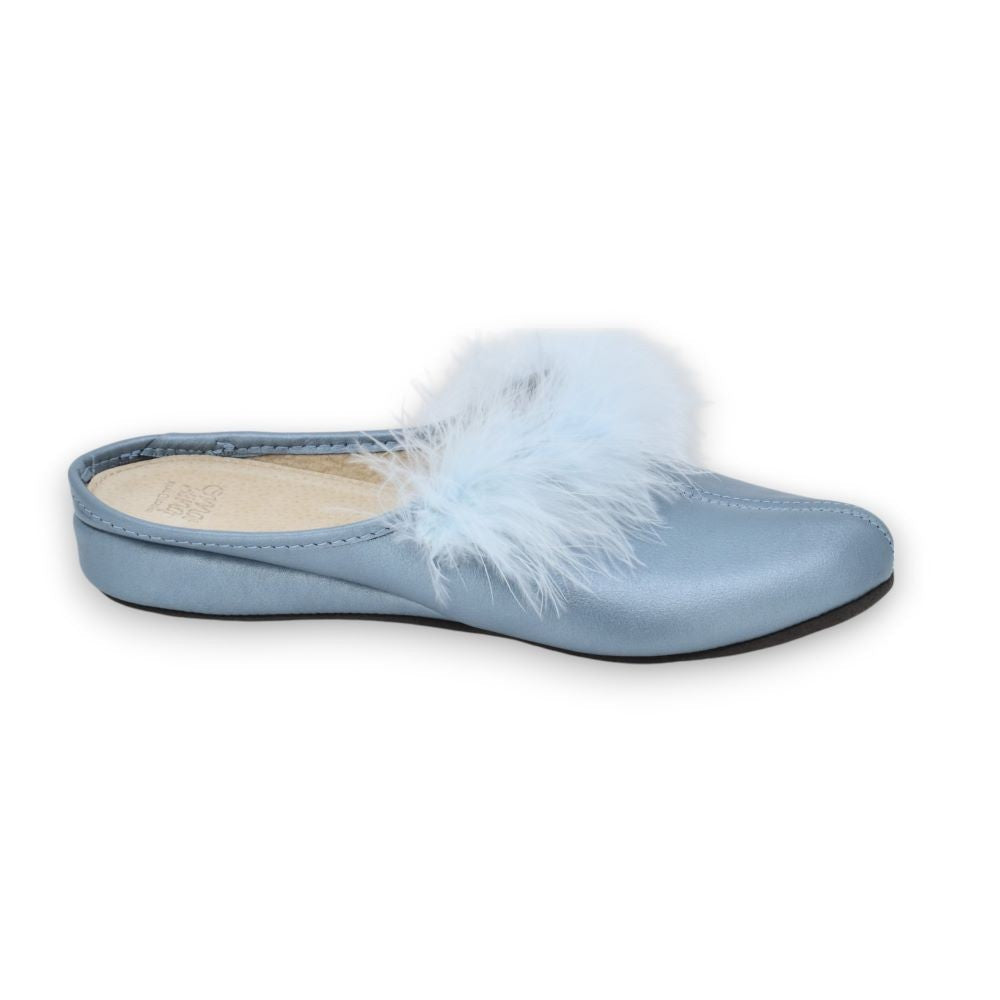 Light Blue Leather Slippers for Women