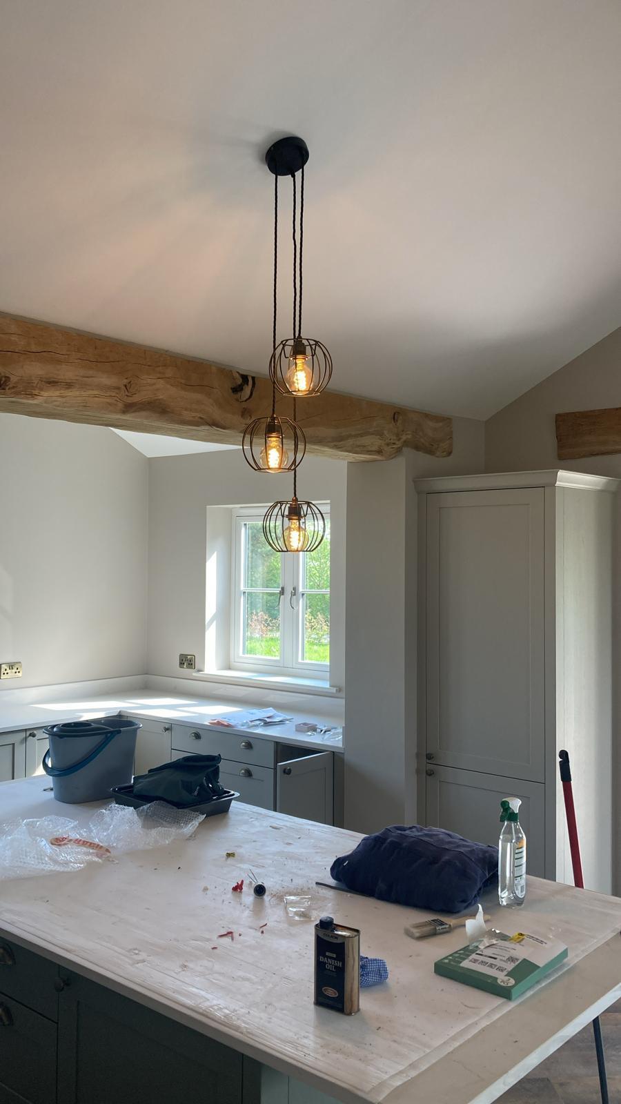 Triple Pendant Light with Pumpkin Cage Shades | Kitchen Island & Stairwell Lighting