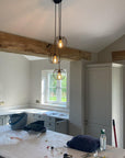 Triple Pendant Light with Pumpkin Cage Shades | Kitchen Island & Stairwell Lighting