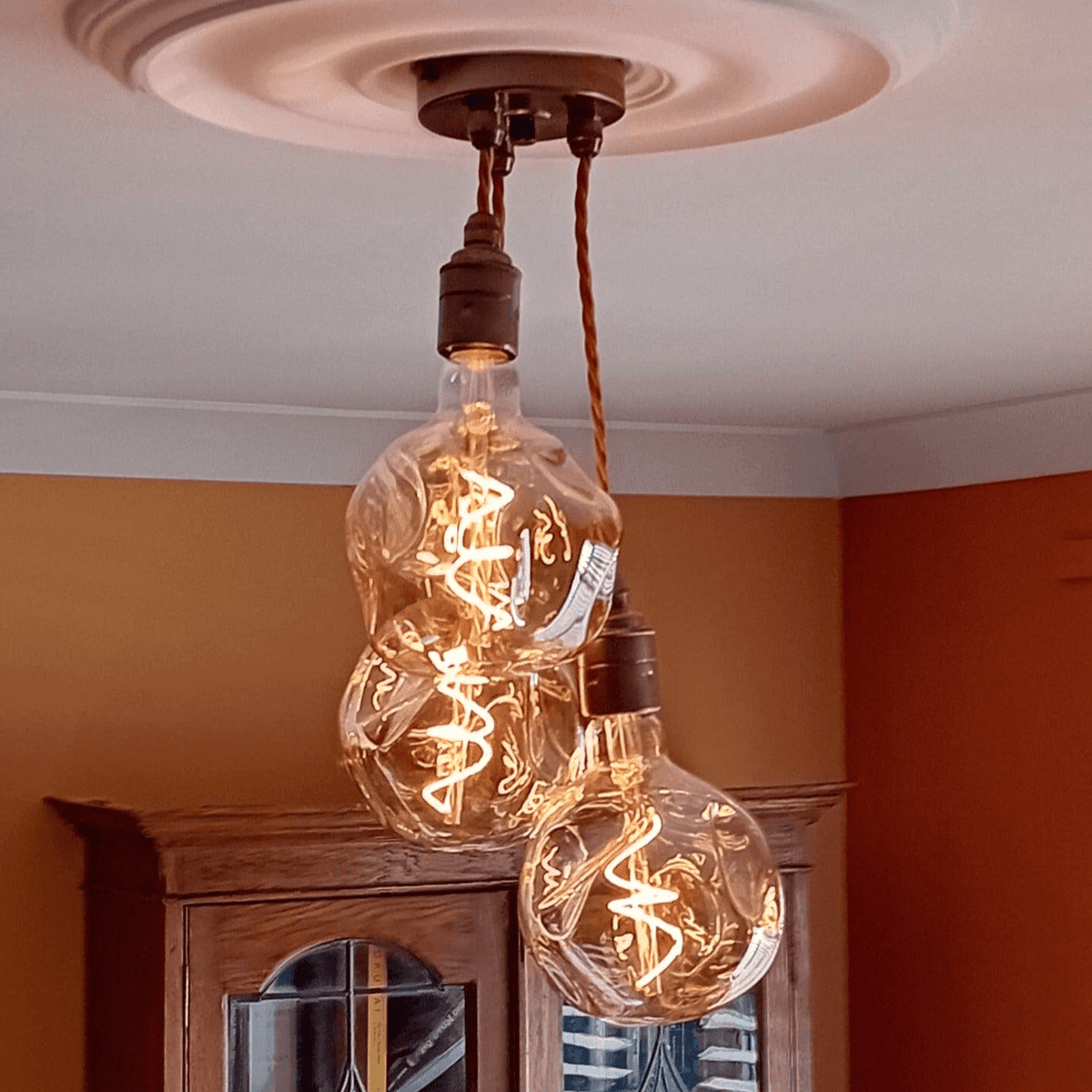 Triple Cluster Pendant Light with Organic Neo Bulbs | Kitchen Island & Stairwell Lighting UK